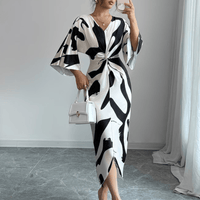 Abstract Twist Waist Midi Dress