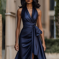 Elegant Satin Wrap Maxi Dress Deep V Neck