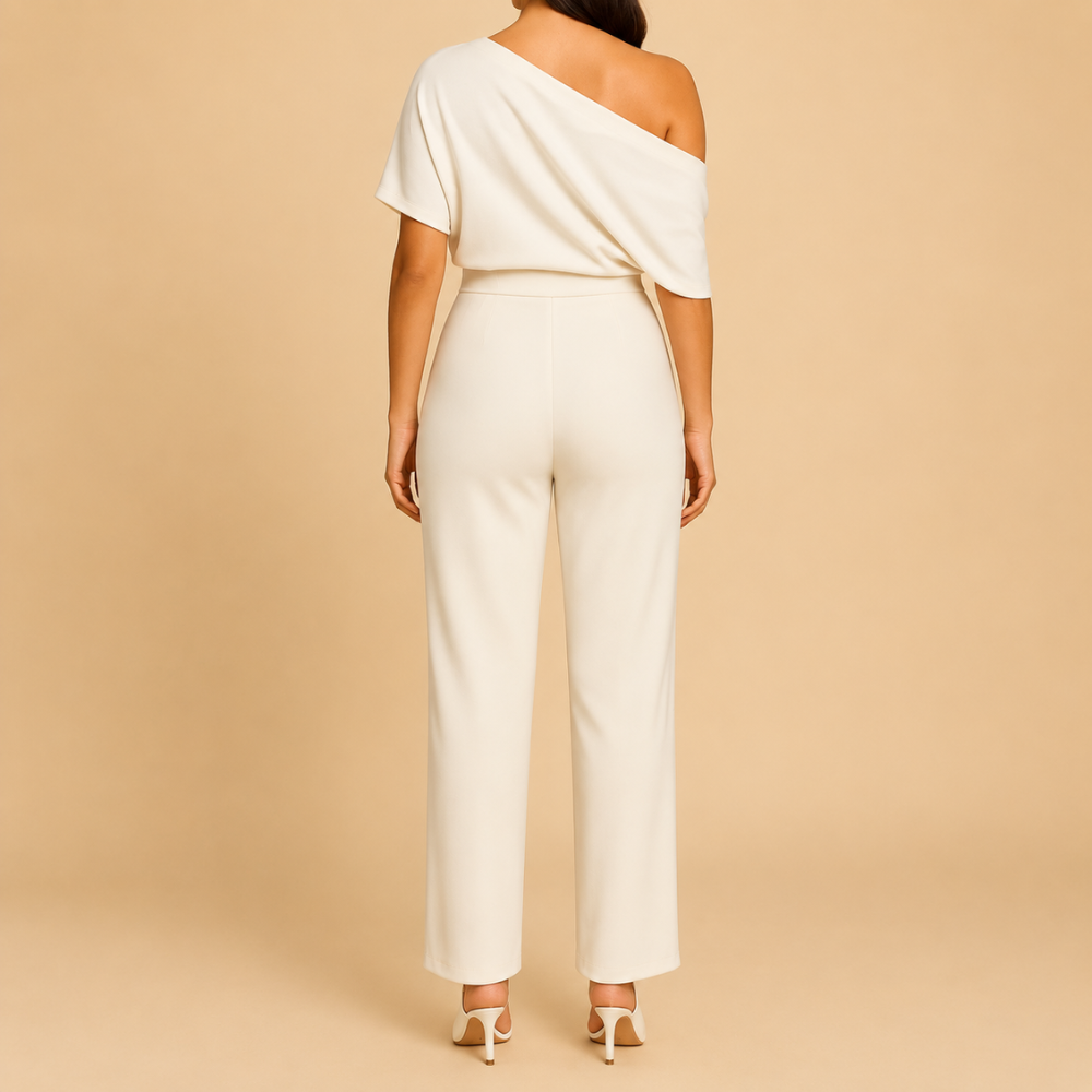 Draped Off Shoulder Tailored Jumpsuit