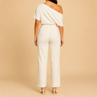 Draped Off Shoulder Tailored Jumpsuit