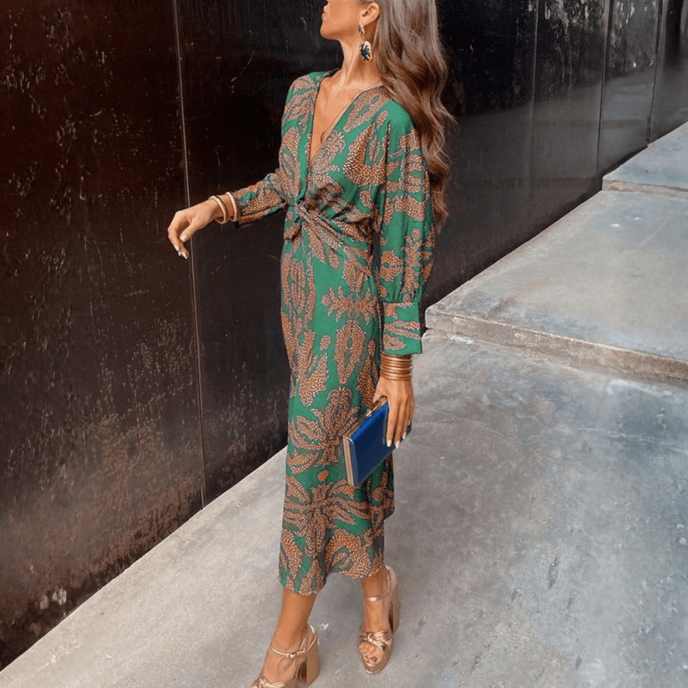 Printed Knot Front Maxi Dress
