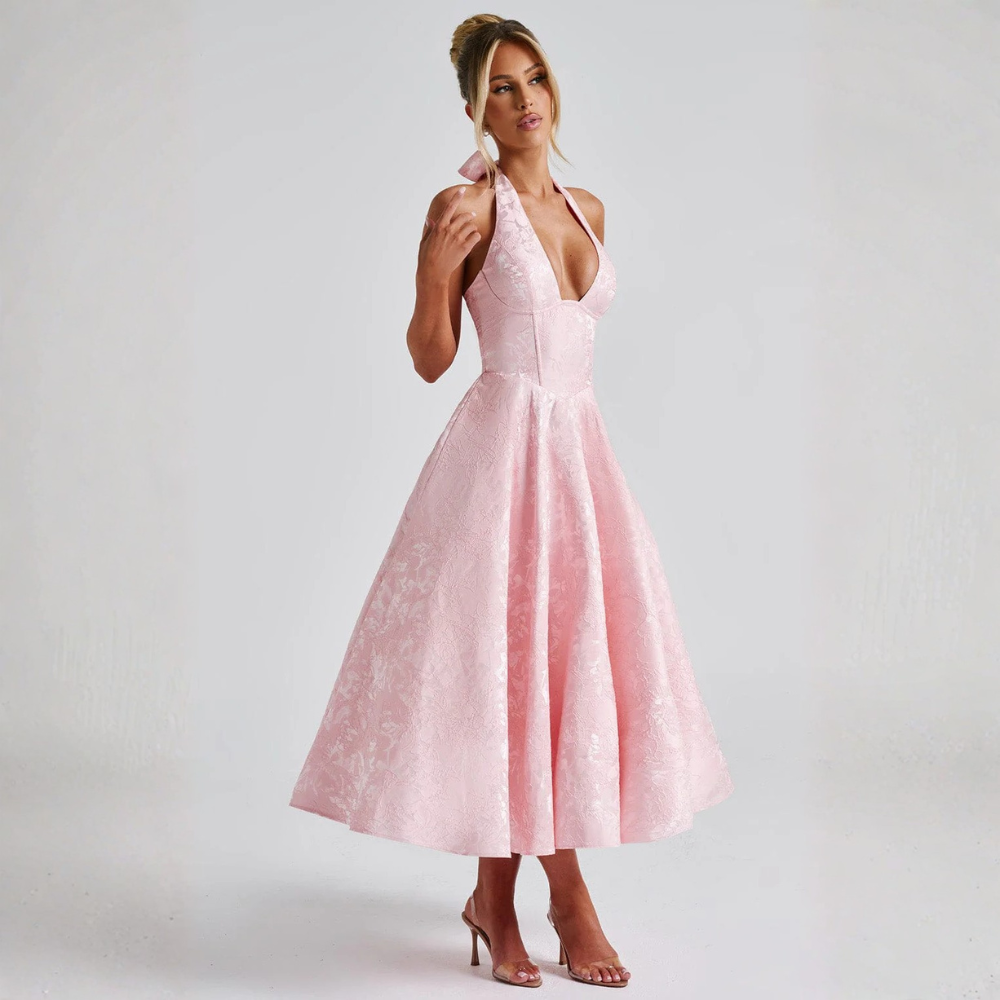 Halter Neck Fit And Flare Midi Dress