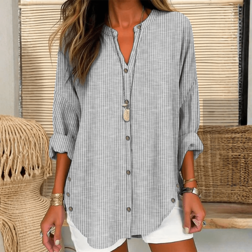 Striped Button Up Cotton Blouse