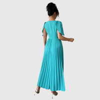 Flutter Sleeve Pleated Midi Dress