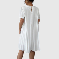 Pleated Puff Sleeve Midi Dress