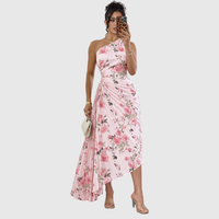 Floral One Shoulder Pleated Midi Dress