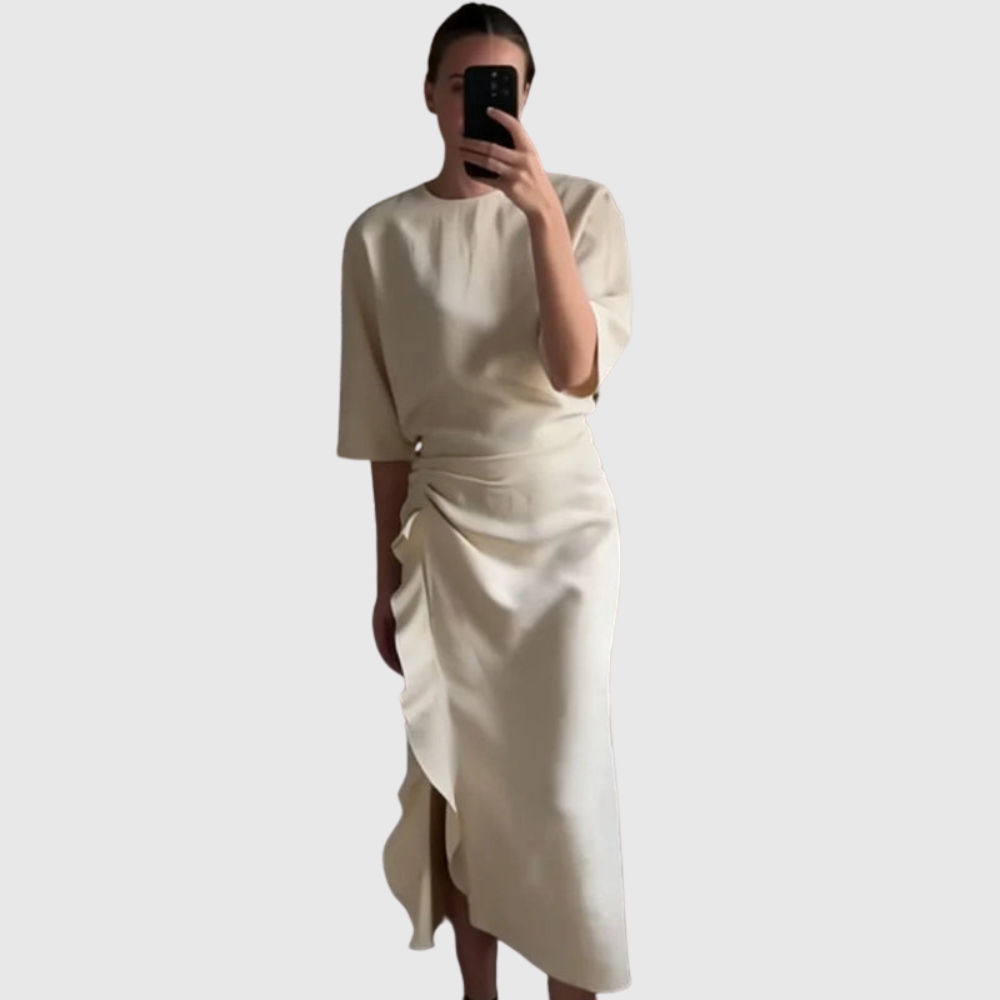 Round Neck Pleated Midi Dress