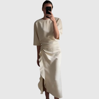 Round Neck Pleated Midi Dress