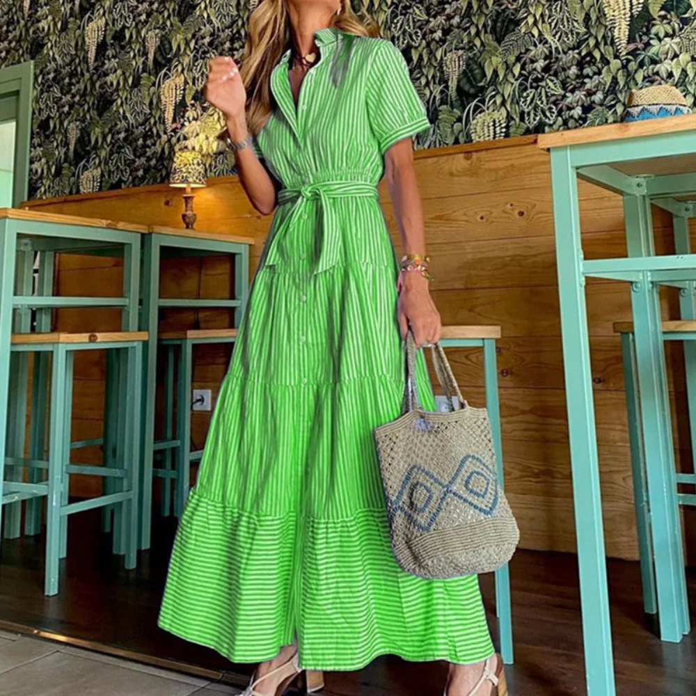Striped Belted Maxi Dress