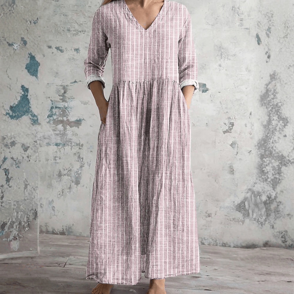 Breathable V Neck Linen Dress
