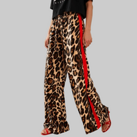 Leopard Print Side Stripe Wide Leg Pants