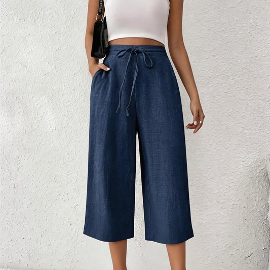 Cropped-Hose mit weitem Bein und Kordelzug