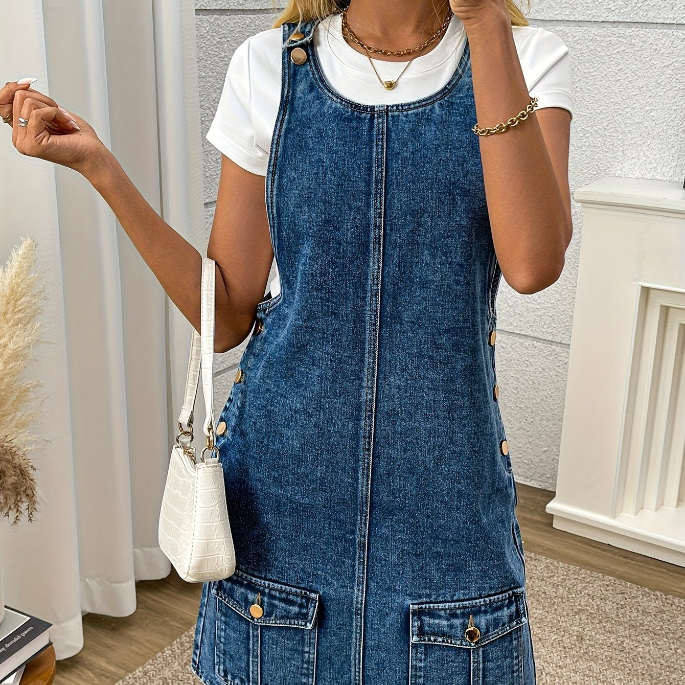 Relaxed Denim Overall Dress