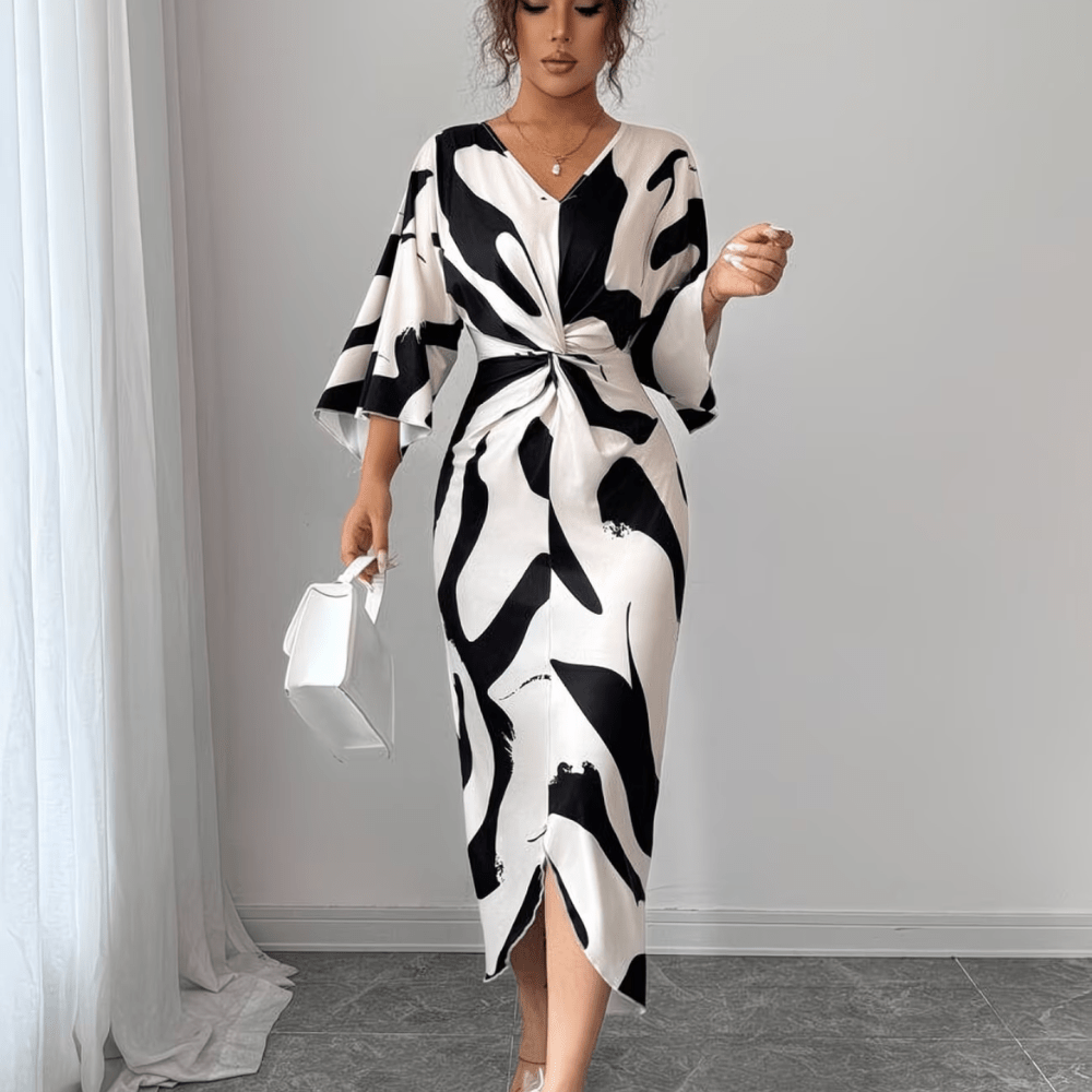 Abstract Twist Waist Midi Dress