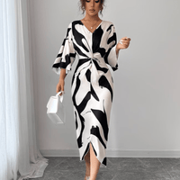 Abstract Twist Waist Midi Dress