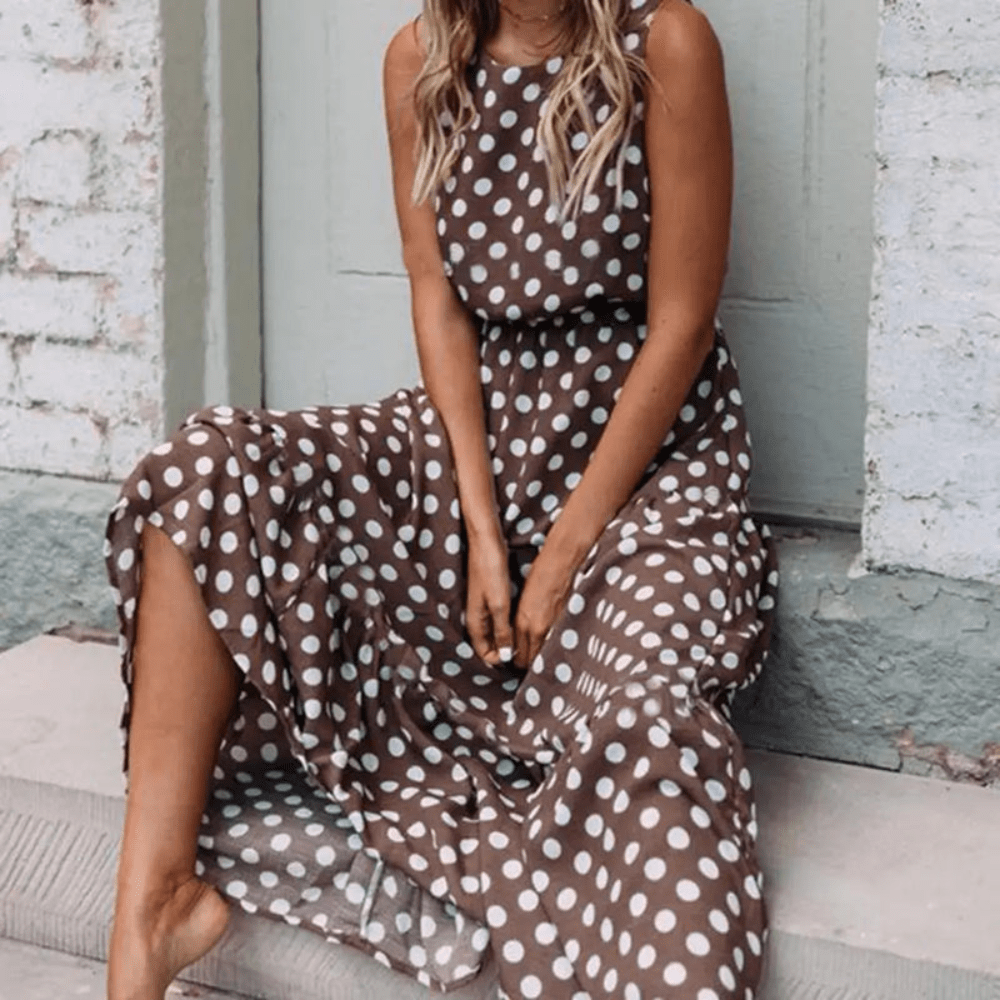Polka Dot Sleeveless Midi Dress