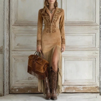 Elegant Suede Fringe Maxi Dress