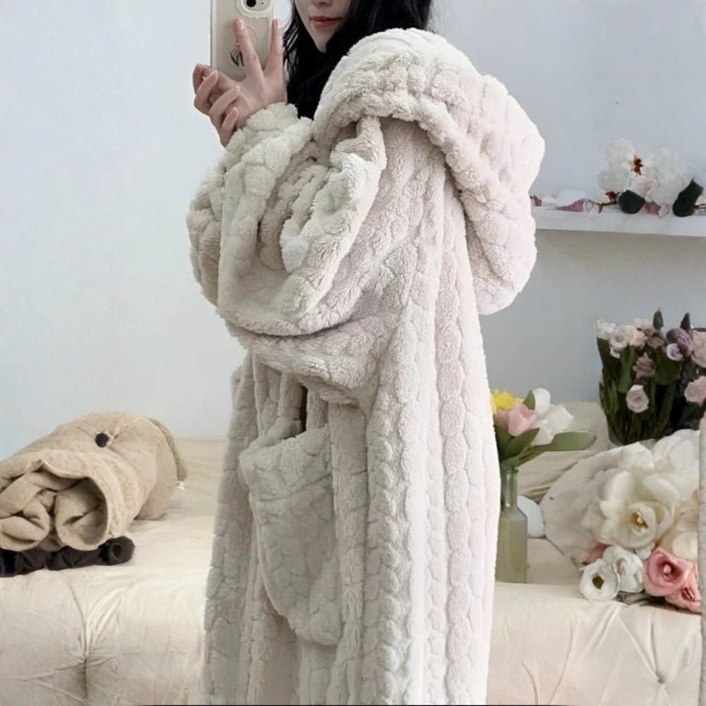 Cozy Hooded Knit Bathrobe With Pockets