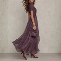 Elegant Chiffon Lace Trim Maxi Dress High Neck