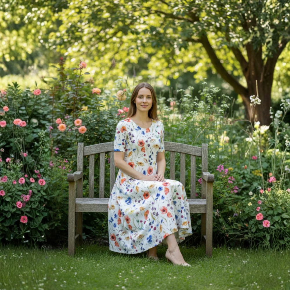 Floral Knee Length Dress With Pockets