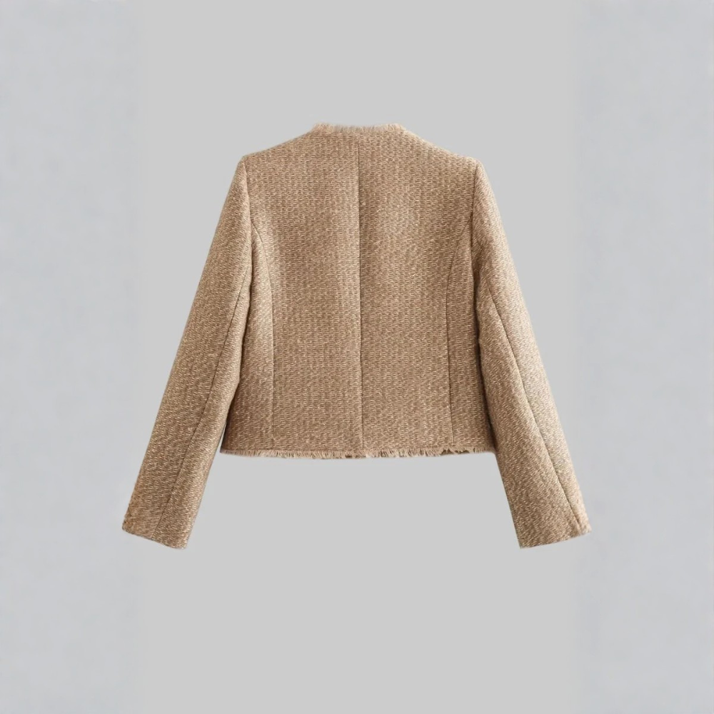 Chic Cropped Tweed Blazer With Button Closure