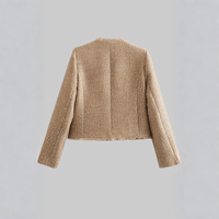 Chic Cropped Tweed Blazer With Button Closure