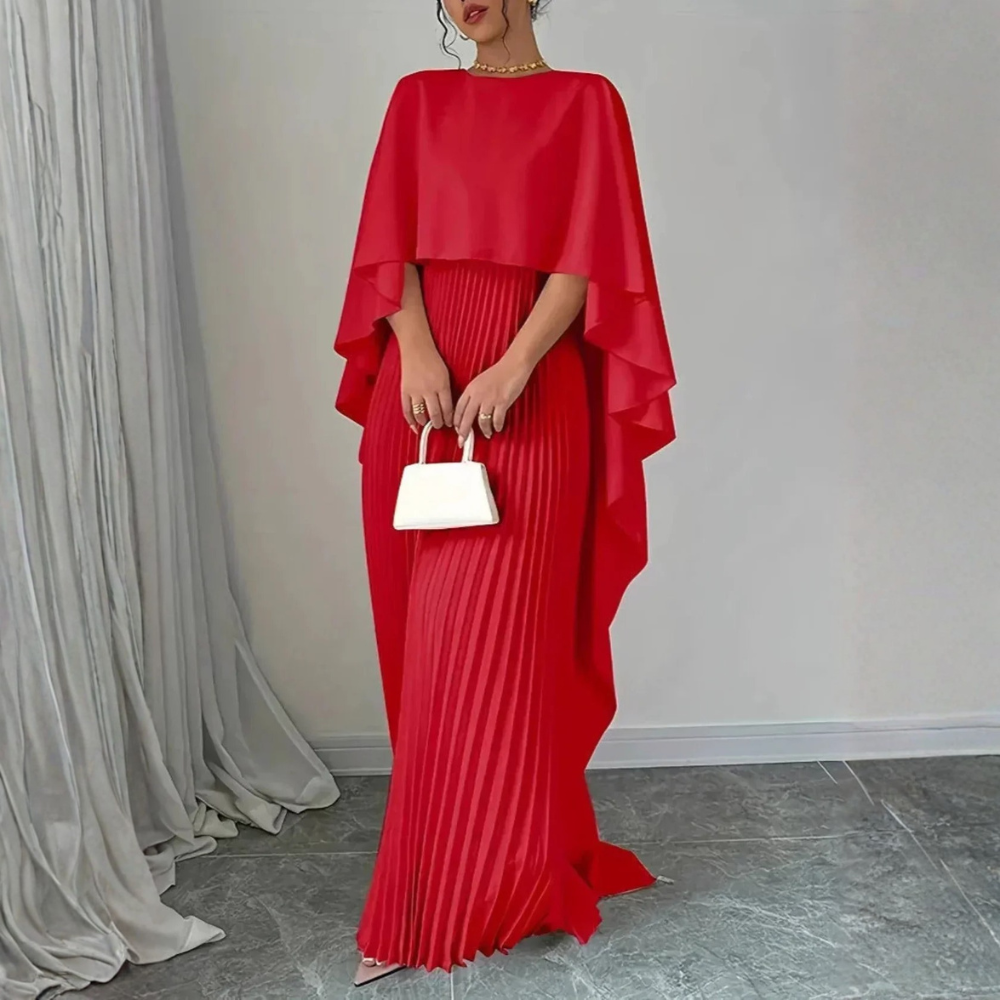 Pleated Cape Sleeve Maxi Dress