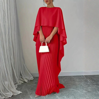 Pleated Cape Sleeve Maxi Dress