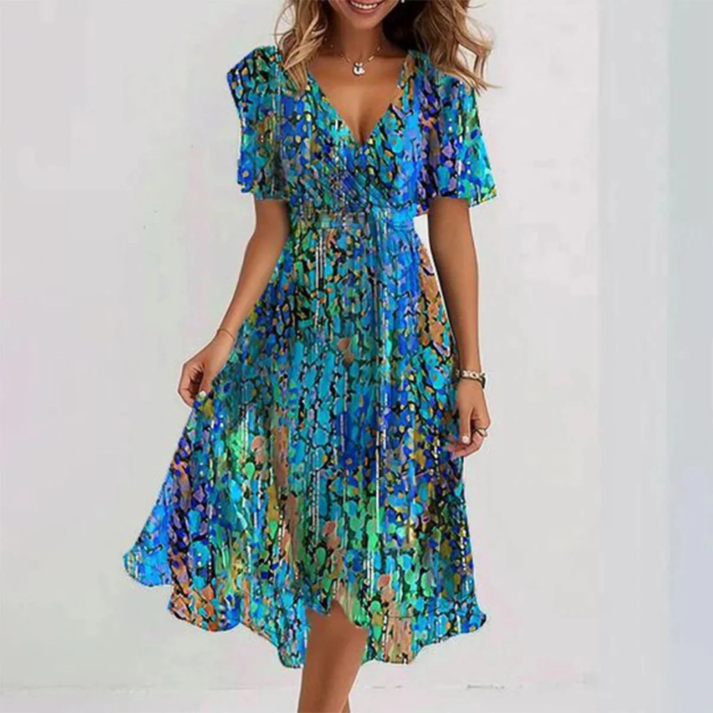 Floral Wrap Midi Dress With Waist Tie