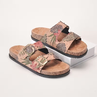 Tropical Print Double Buckle Slide Sandals