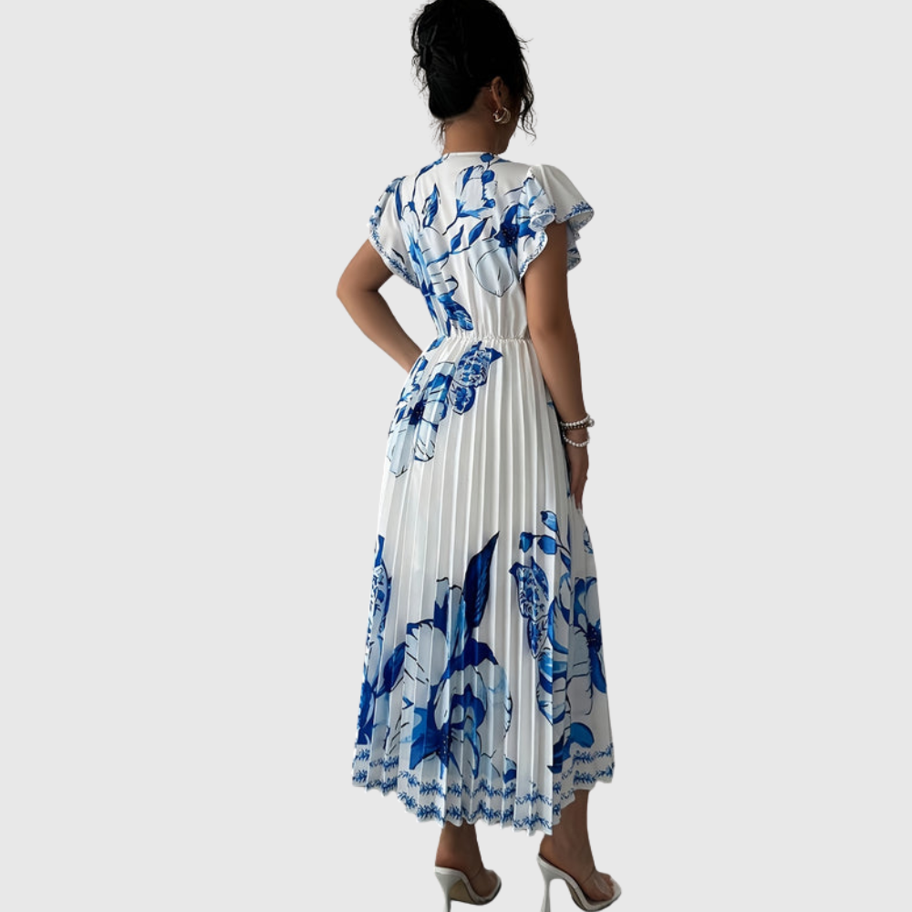 Floral Print Pleated Vacation Dress