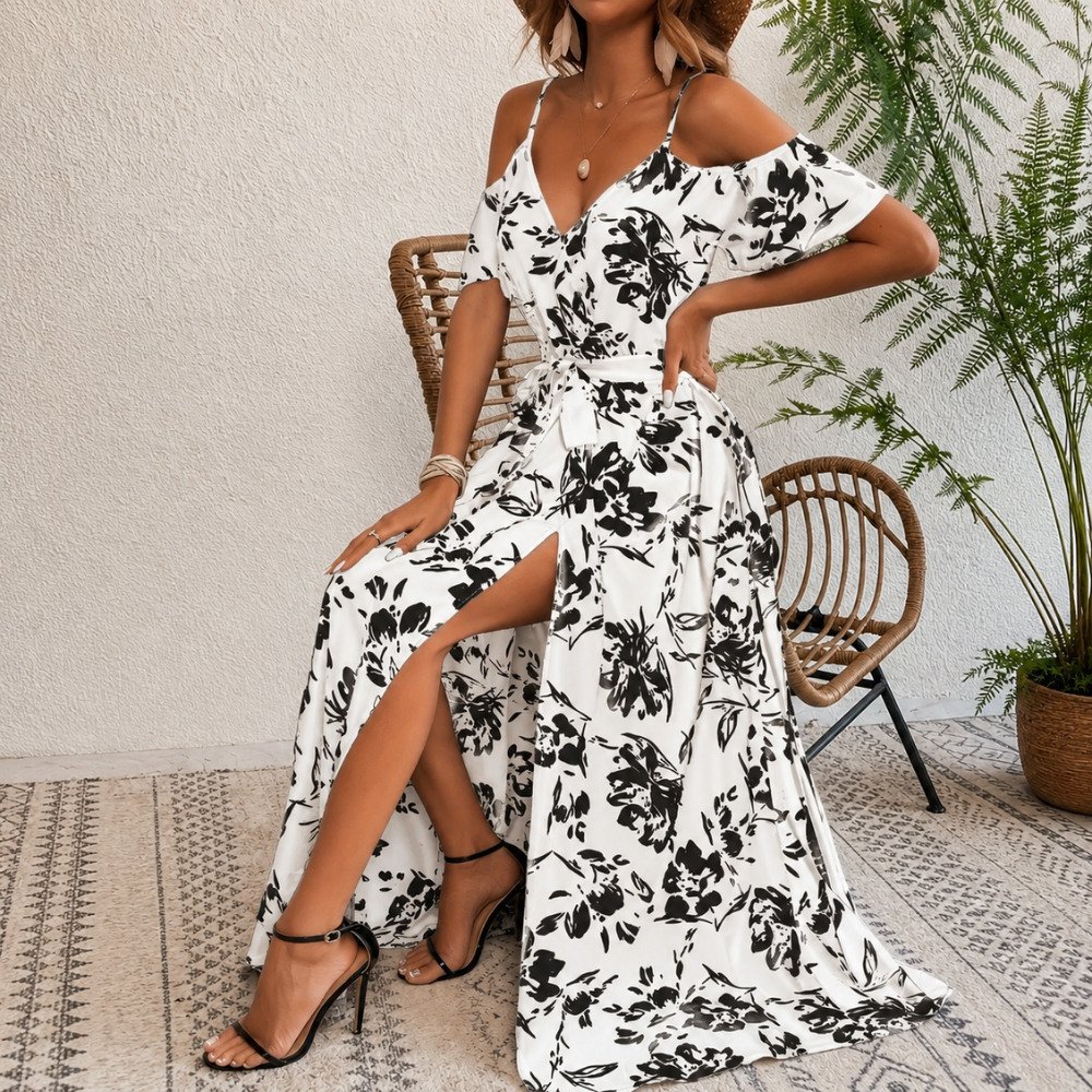 Floral Cold Shoulder Maxi Dress