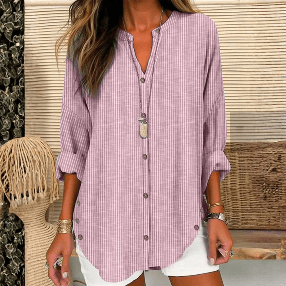 Striped Button Up Cotton Blouse