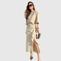Round Neck Pleated Midi Dress