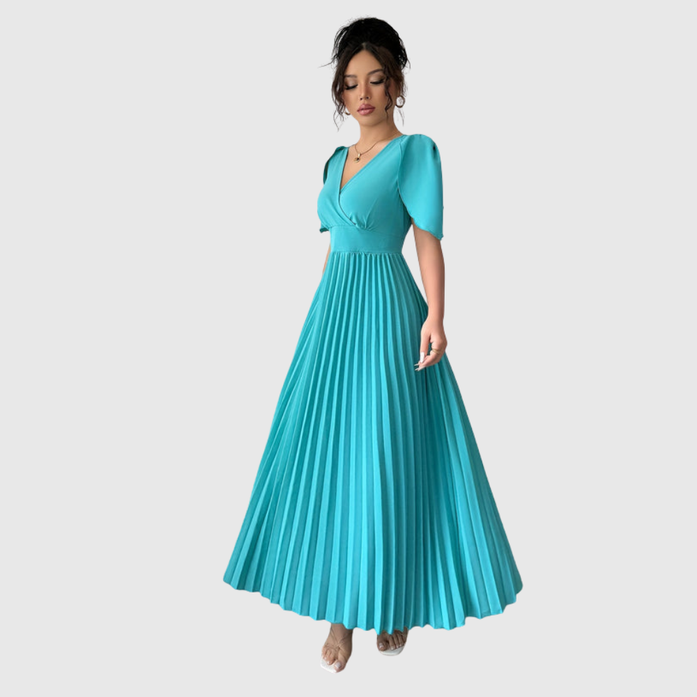 Flutter Sleeve Pleated Midi Dress