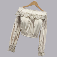 Women Off Shoulder Blouse Long Sleeve Lace Lantern Sleeve Top