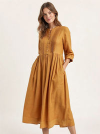Elegant Linen Long Dress | Tangerine / M | side | Bimbloo