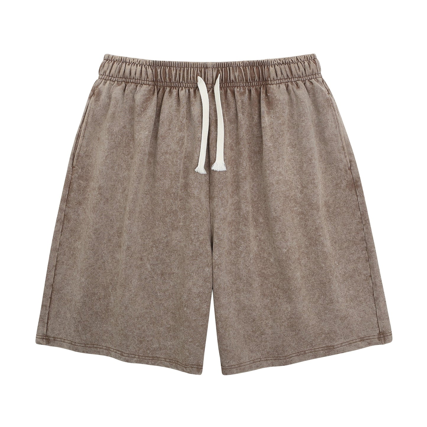 Coffee Brown Cotton Loungewear Shorts Elastic Waist Loose Fit