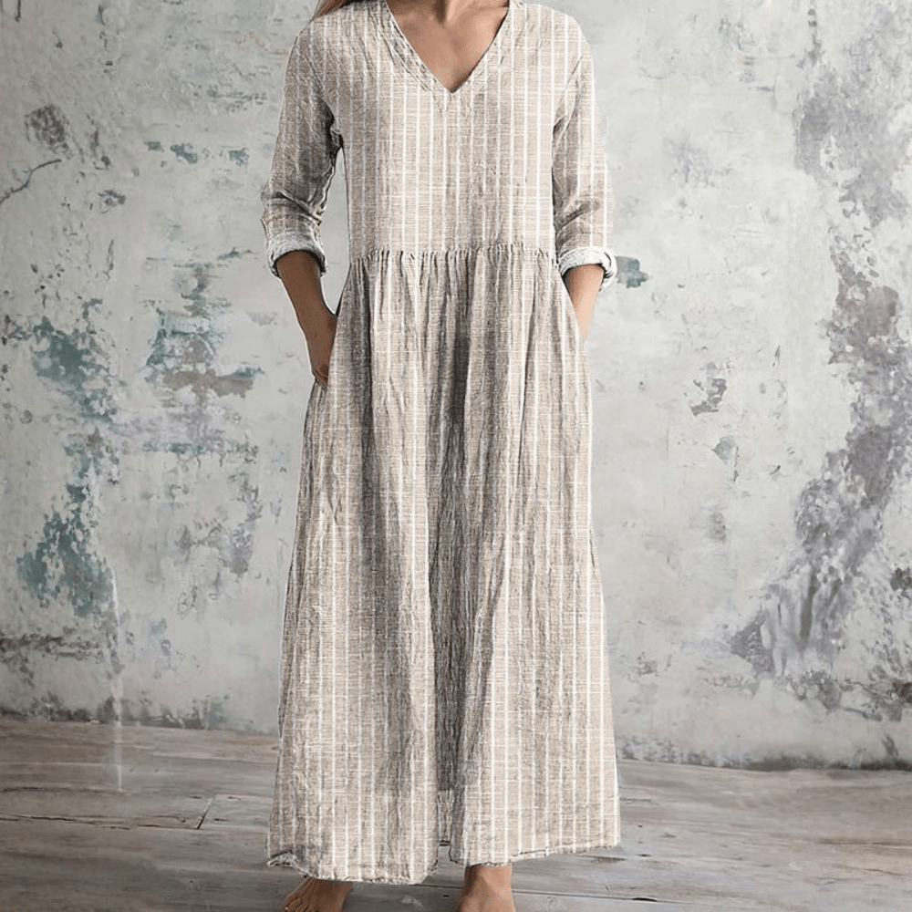 Breathable V Neck Linen Dress