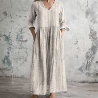 Breathable V Neck Linen Dress