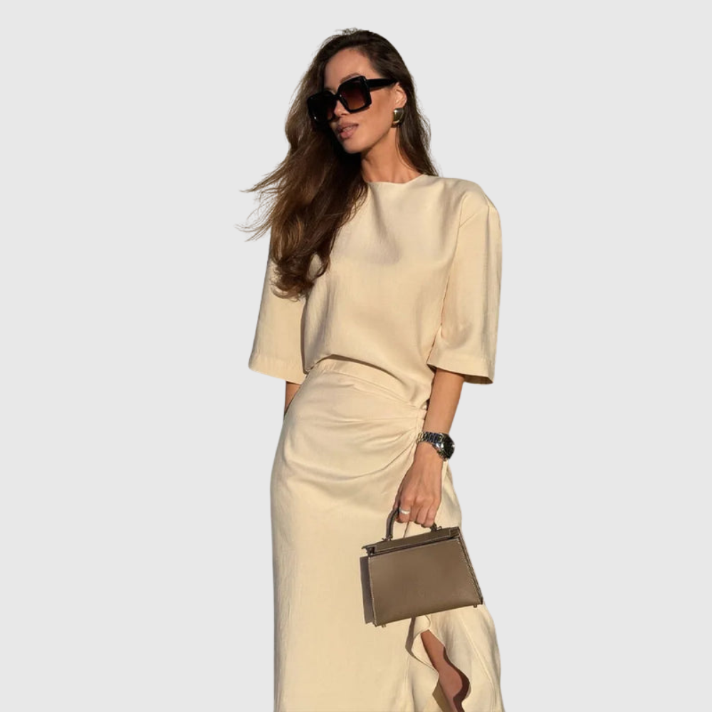 Round Neck Pleated Midi Dress