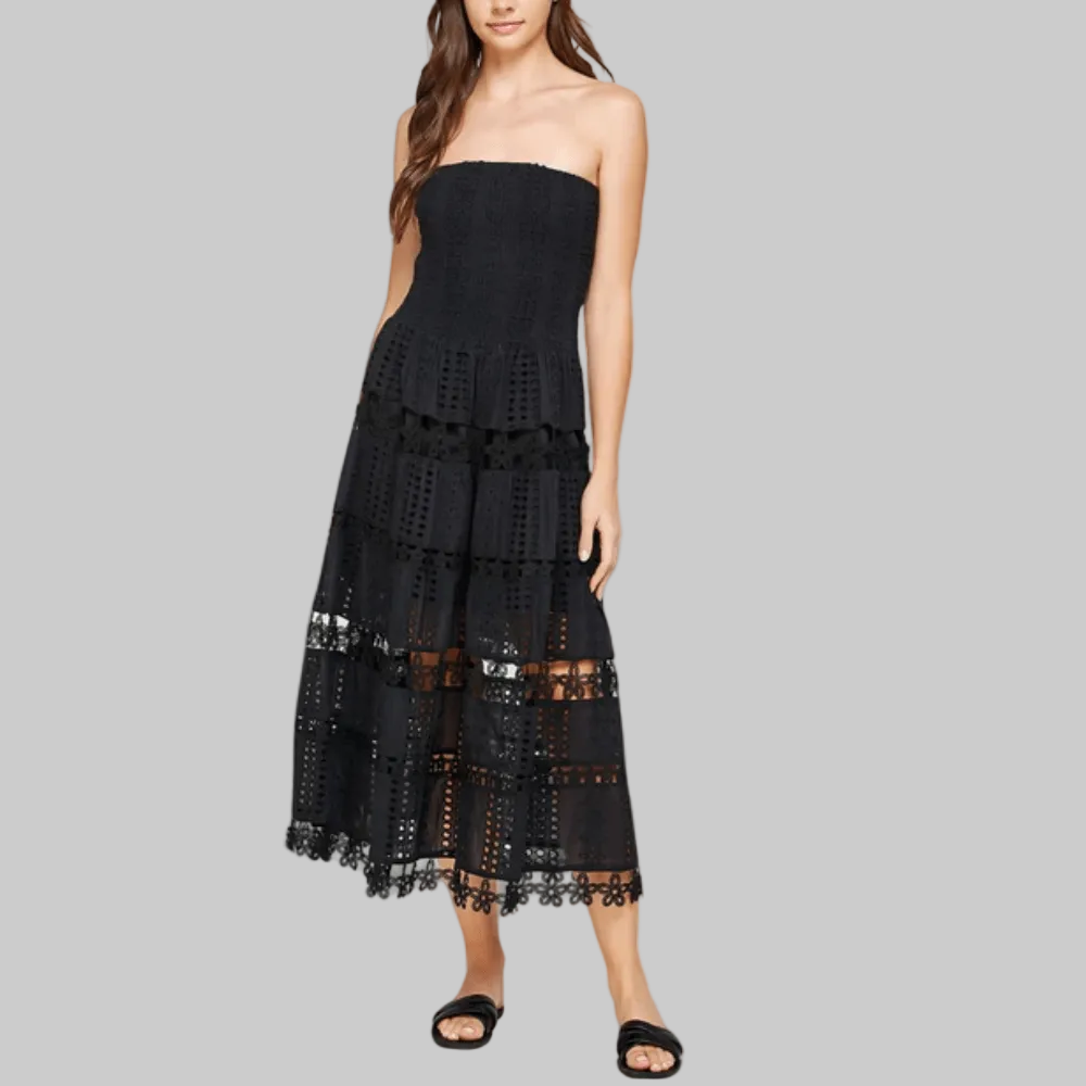 Strapless Eyelet Lace Midi Dress