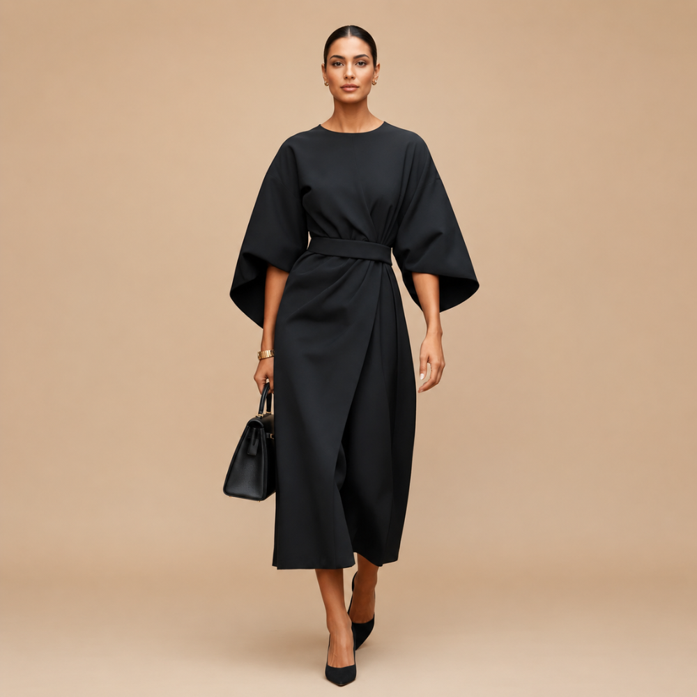 Silk Lantern Sleeve Midi Dress