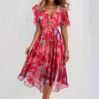 Floral Wrap Midi Dress With Waist Tie