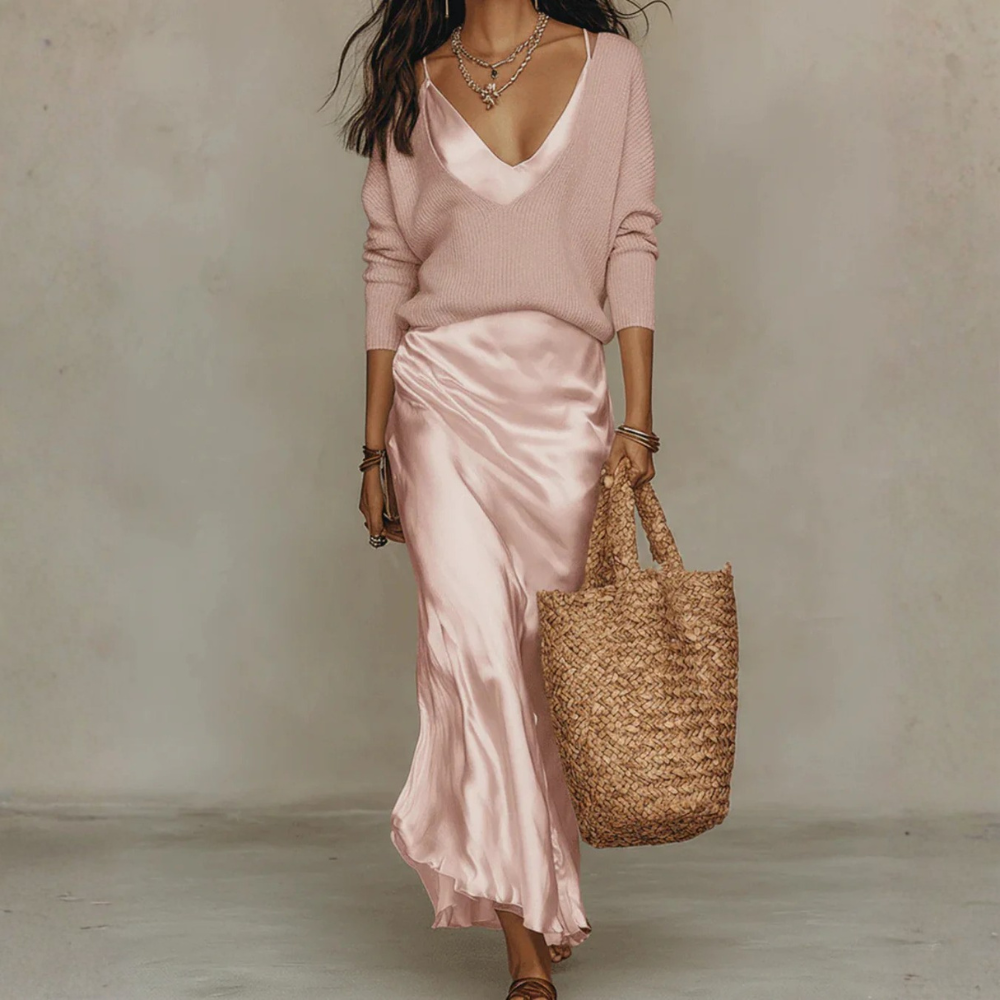 Elegant Slip Midi Dress Minimalist V Neck