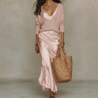 Elegant Slip Midi Dress Minimalist V Neck