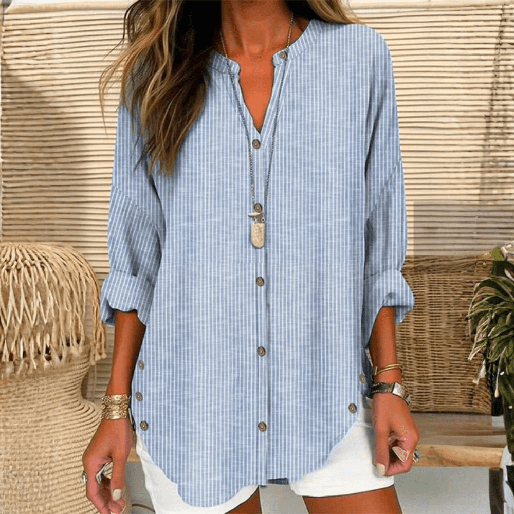 Striped Button Up Cotton Blouse