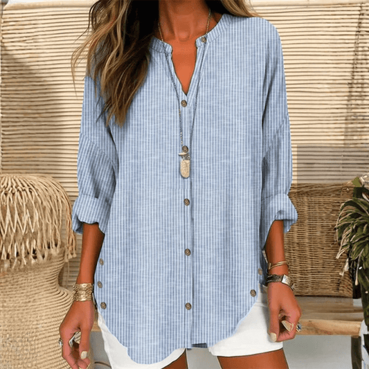 Striped Button Up Cotton Blouse