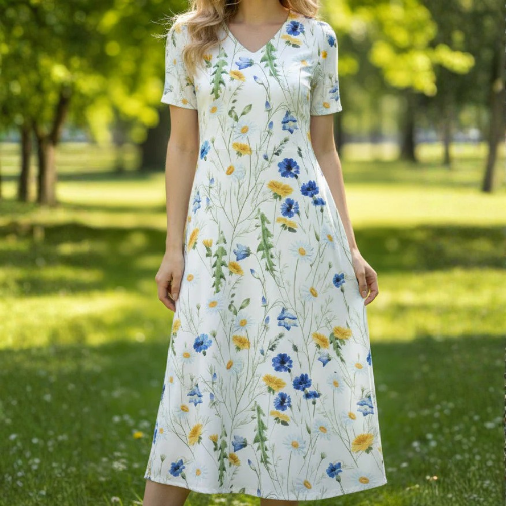 Floral Knee Length Dress With Pockets