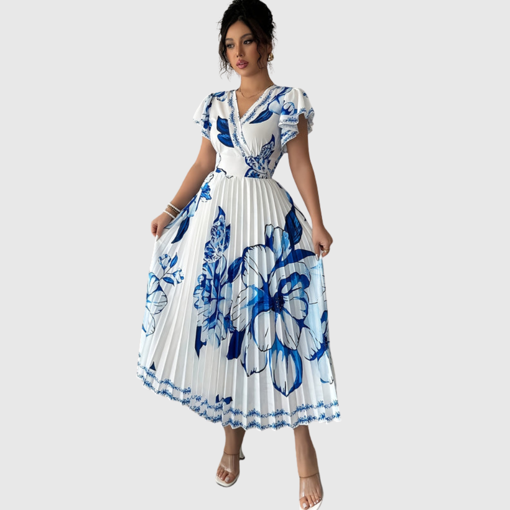 Floral Print Pleated Vacation Dress